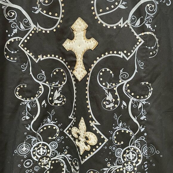 EL GENERAL WESTERN SHIRT IN BLACK WITH CROSS AND FLEUR DE LIS - Picture 7 of 8
